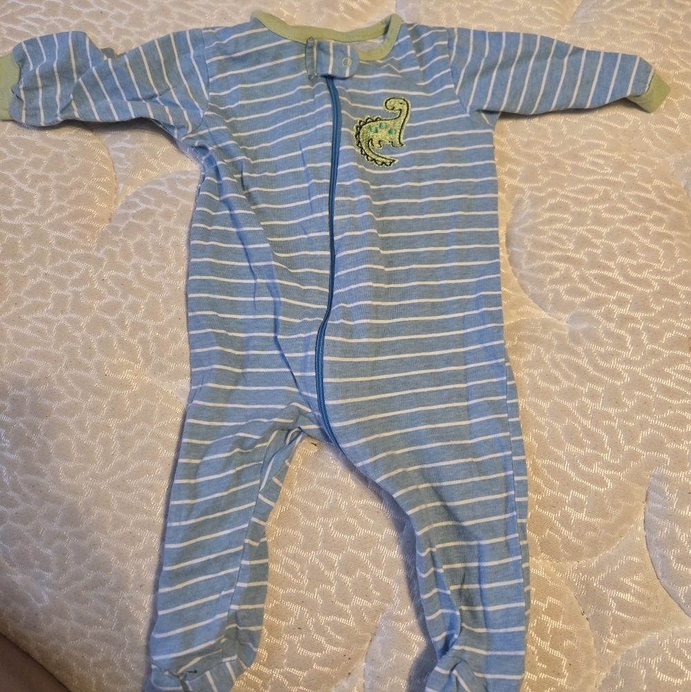 3-6 Month Gerber Blue and Green Striped Zip Up Sleeper